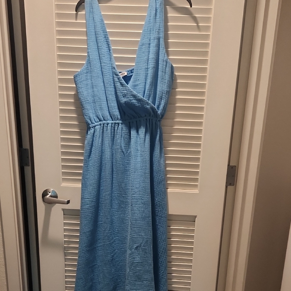 Steve Madden Blue Ruched Halter Sundress